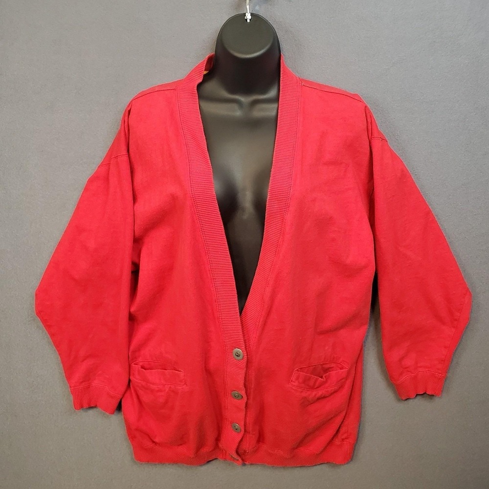 Vintage Pacer Red Varsity V-neck Button Up 100% Cotton Jacket Women's XL* Retro